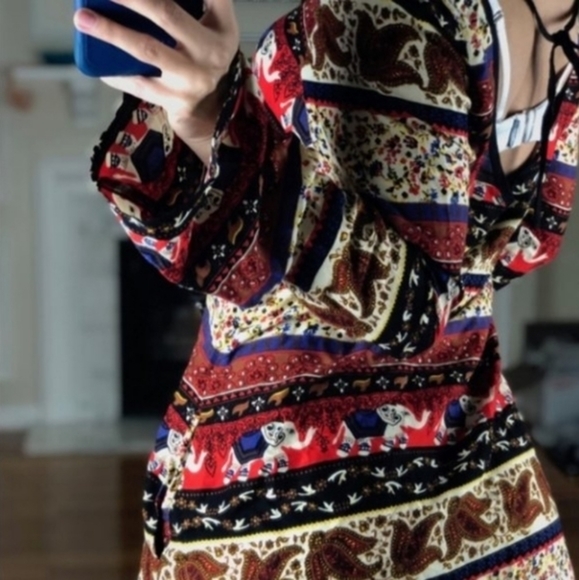 Abercrombie & Fitch Boho Red Elephant Long Sleeve Dress S - Picture 8 of 12